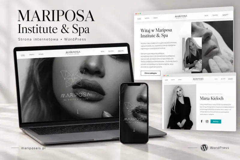 Strona instytutu spa na laptopie, telefonie i tablecie